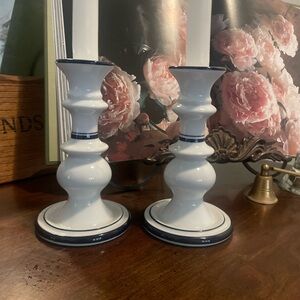 Dansk Designs Portugal Tapered Candle Holder Candlestick Blue White